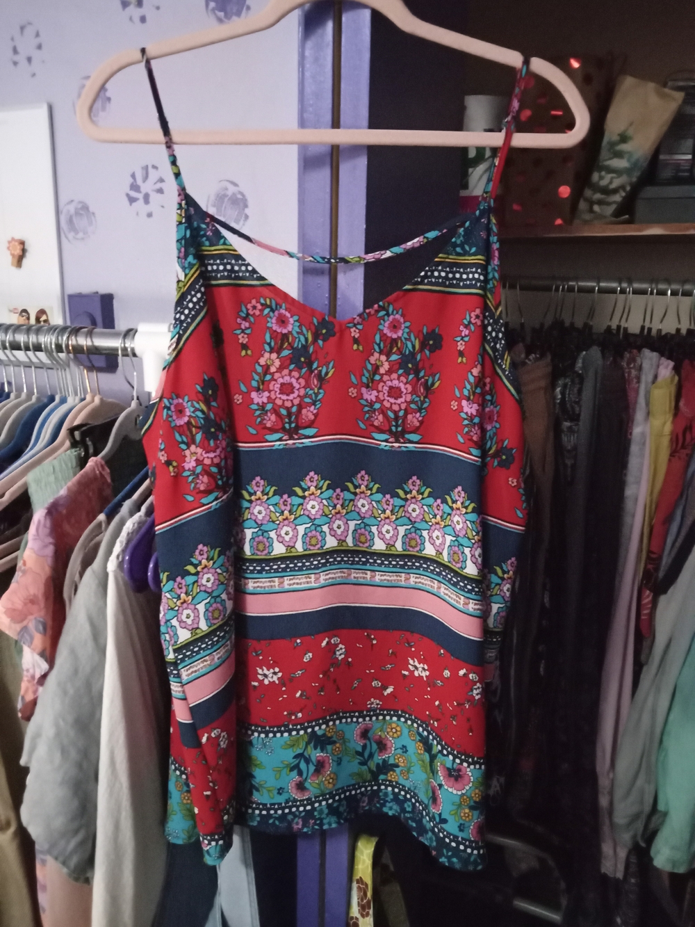 Maurices Red Floral Stripe Print Tank